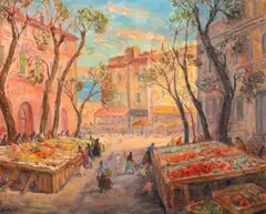Paul Scorţescu, Piață în sudul Franței, anii '40, ulei pe pânză