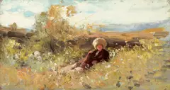 Nicolae Grigorescu, Păstoriță în iarbă, 1901, ulei pe lemn