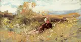 Nicolae Grigorescu, Păstoriță în iarbă, 1901, ulei pe lemn