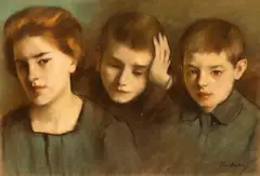 Ștefan Luchian, Trei frați, cca. 1910, pastel și cărbune pe hârtie lipită pe carton