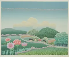 Houses in a Row by Ivan Rabuzin, serigraphy on paper, sold Feb 2026