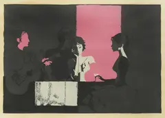 Miljenko Stančić, Evening Gathering, lithograph on paper