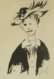 Vanja Radauš, Girl with a Hat, 1971., brush ink on paper