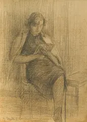 Jerolim Miše, Reading, 1950., pencil on paper