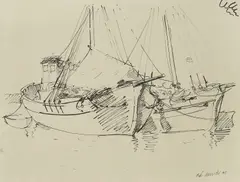 Edo Murtić, Ships at the Dock, 1947., ink on paper