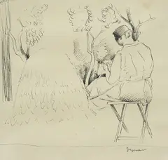 Vilko Gecan, Man by the Haystack, ink wash on paper