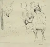 Vilko Gecan, Man by the Haystack, ink wash on paper