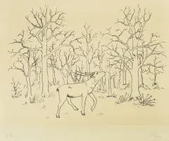 Ivan Generalić, Deer in the Forest, serigraphy on paper