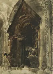 Ernest Tomašević, Church Portal, watercolor on paper
