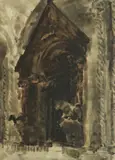 Ernest Tomašević, Church Portal, watercolor on paper