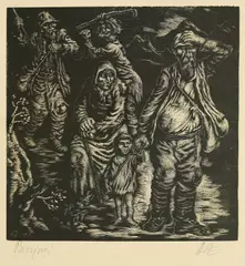 Beggars by Antun Zuppa, linocut on paper, sold Feb 2026