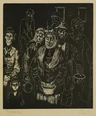 The Poor by Antun Zuppa, woodcut on paper, sold Feb 2026