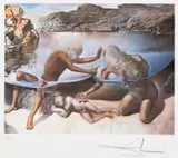Hercules lifting the sea skin begs Venus for another moment before awakening love by Salvador Dalí, chromolithography on paper, offered Feb 2026