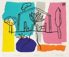 Bane Milenković, House, linocut on paper