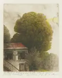 Safet Zec, Cottage by the Treetop, 1981., watercolor, copperplate and dry needle on paper