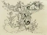 France Mihelič, Daphne and Pan, 1959., ink on paper