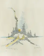 Ivan Lacković Croata, Village at the Foot of the Hill, watercolor etching on paper