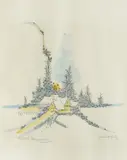 Ivan Lacković Croata, Village at the Foot of the Hill, watercolor etching on paper