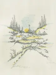 Ivan Lacković Croata, Village in Winter, watercolor copper engraving on paper