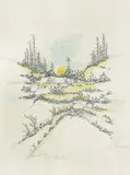 Ivan Lacković Croata, Village in Winter, watercolor copper engraving on paper