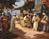 Antal Péczely, Piață în Marrakech, ulei pe carton