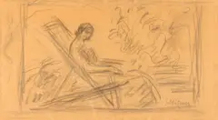Samuel Mützner, Odihnă în grădină, creion pe hârtie