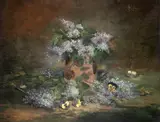 Natură statică cu liliac și panseluțe by Nicolae I. Angelescu, ulei pe pânză, offered Feb 2026