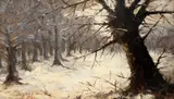 Eugenia Filotti Atanasiu, Iarnă în inima pădurii, 1920, ulei pe carton