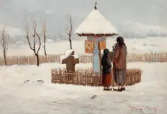 Tudor Vulcana, La troiță, ulei pe carton