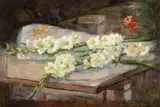 Gladiole by Freda Trybalski Delnevo, 1972, ulei pe pânză, offered Feb 2026