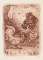 Aurel Bordenache, Lupta cocoșilor, 1947, acvatintă