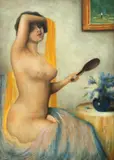 Cornel Raţiu, Nud cu oglindă, 1921, pastel și creion pe hârtie lipită pe carton