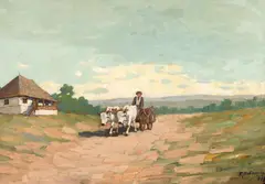 Ion Doboşariu, Întoarcerea de la câmp, 1947, ulei pe carton