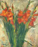 Călin (Calinic) Alupi, Gladiole roșii, ulei pe carton