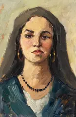 Tătăroaică cu mărgele by Ion Doboşariu, ulei pe lemn, sold Feb 2026