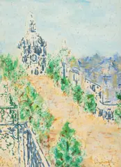 Bulevard parizian by Dimitrie Berea, acuarelă, cariocă și creioane colorate pe hârtie, sold Feb 2026