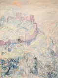 Jean Alexandru Steriadi, Peisaj italian, 1939, creion și creioane colorate pe hârtie lipită pe carton