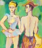 Augustin Costinescu, Arlechin și Colombina, 2002, ulei pe carton