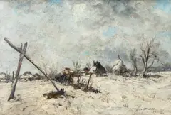Iarnă în Bărăgan by Iosif Steurer, ulei pe carton, sold Feb 2026