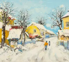 Iarna pe uliță by Nicolae Blei, ulei pe pânză, sold Feb 2026
