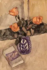Canceu cu trandafiri by Maria Brateş Pillat, acuarelă și creion pe hârtie, offered Feb 2026