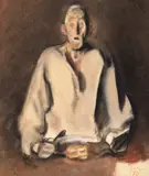 Corneliu Baba, Omul cu lingura, 1976, acuarelă, accente de tempera, creioane cerate și cărbune pe hârtie