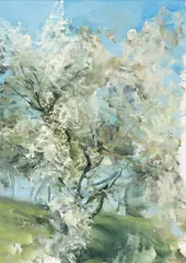 Pomi în floare by Corneliu Brudașcu, 2016, ulei pe pânză, offered Feb 2026