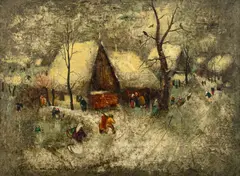 Peisaj de iarnă by Gheorghe Vrăneanțu, 1977, ulei pe pânză lipită pe carton, sold Feb 2026