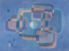 George Saru, Spații non-euclidiene, 1974, tempera pe hârtie