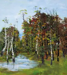 Mesteceni by Nicolae Blei, ulei pe pânză, sold Feb 2026