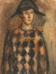 Corneliu Baba, Arlechin, 1965, acuarelă și guașă pe hârtie lipită pe carton subțire