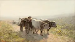 Nicolae Grigorescu, Car cu boi, pe cale de dimineață, ulei pe pânză