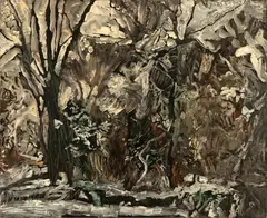 Constantin Flondor, Februarie. Cernere în grădină, 1993, ulei pe pânză