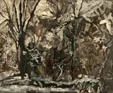 Constantin Flondor, Februarie. Cernere în grădină, 1993, ulei pe pânză